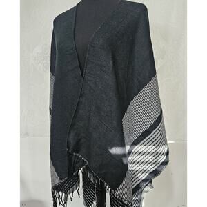 Acrylic Black Grey Shawl Flowy Cozy Cottagecore Bohemian Southwestern Soft Aztec
